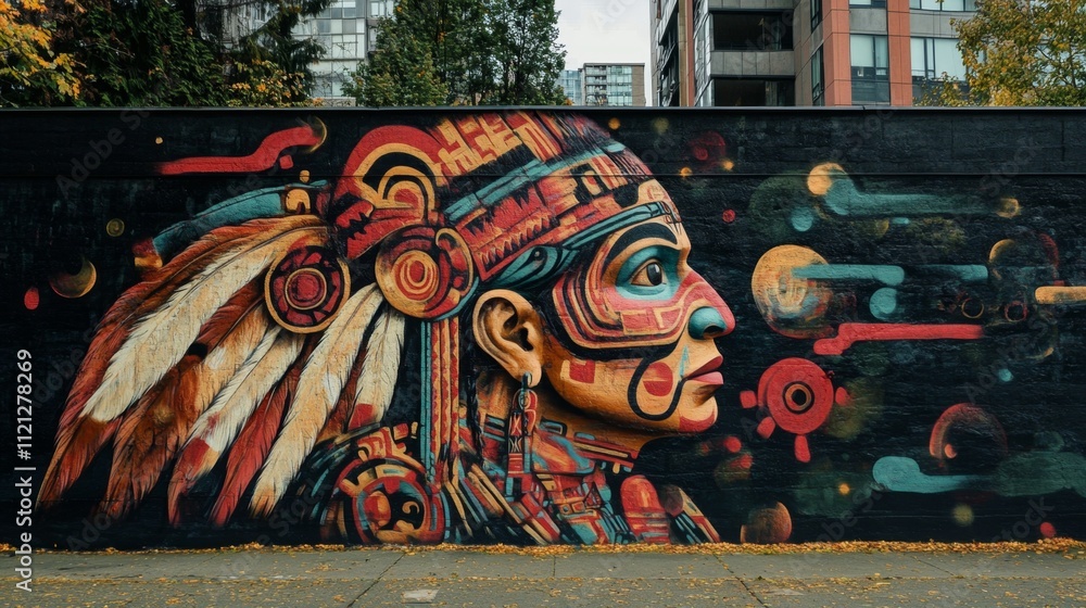 Naklejka premium Stunning Colorful Mural of a Native American Figure