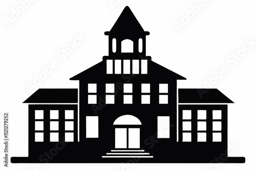 School Building silhouette black vector illustration and white background