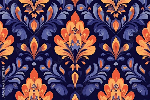 Vibrant Color Image of Abstract Seamless Geometric Floral Pattern, High Detail, 8K