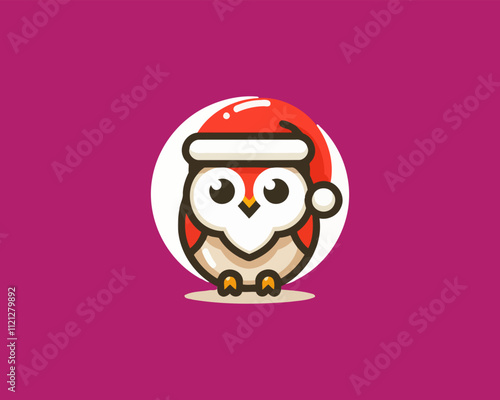 Christmas Owl Logo Design Icon Vector Illustration. Merry Christmas photo