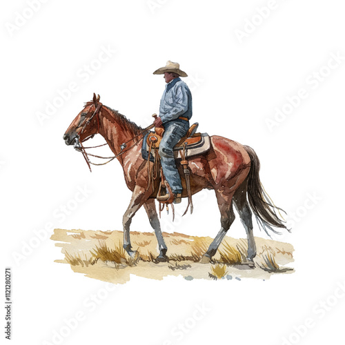 stockman on horseback vector illustration in watercolor style