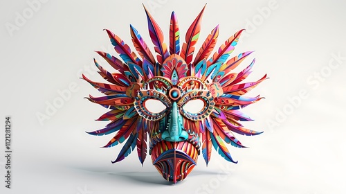 A colorful cultural mask with intricate detailing on white background. photo