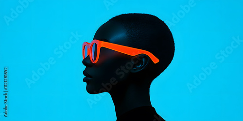 The striking silhouette of a person wearing bold red glasses, set against a softly lit background, highlighting individuality and modern fashion
