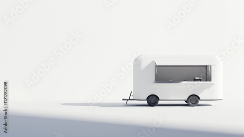 Modern White Food Truck Mockup on White Background