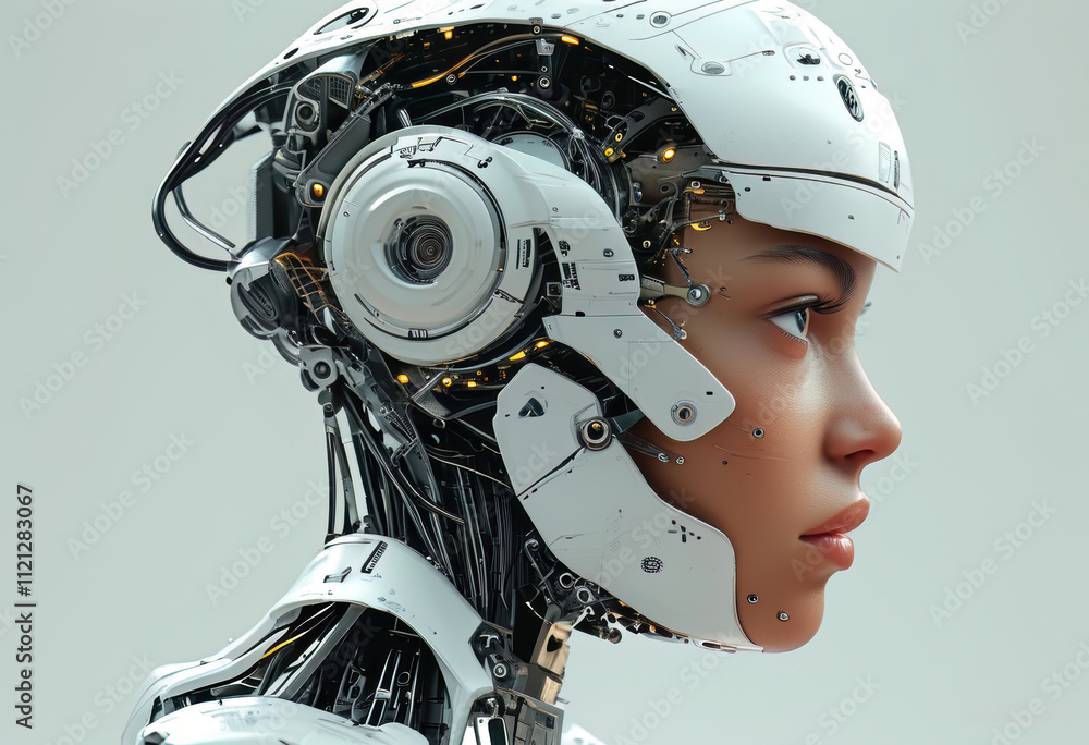 A futuristic AI humanoid face. Cyborg A futuristic AI humanoid face. Cyborg