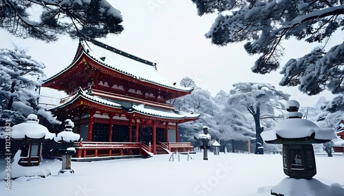 Wallpaper Mural Serene winter scene traditional japanese temple snowy landscape tranquil environment scenic view embracing nature's quiet beauty Torontodigital.ca