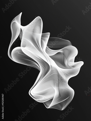 White, glossy abstract shapes, floating against a black background. Vector illustration, high resolution