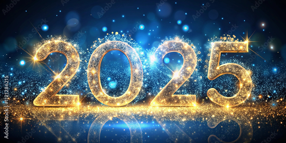 New Year 2025 Celebration with Blue and Gold Sparkling Numbers New Year 2025 Celebration with Blue and Gold Sparkling Numbers