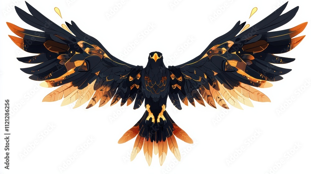 Fototapeta premium Dynamic hawk in flight natural habitat wildlife illustration vibrant environment aerial view