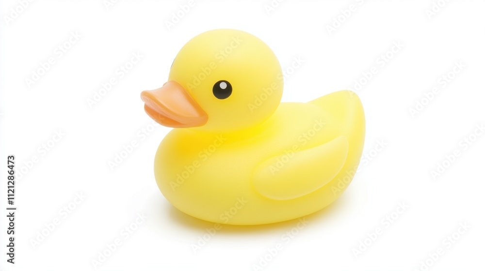 Cute Yellow Rubber Duck Toy Isolated on White Background for Children Playtime Cute Yellow Rubber Duck Toy Isolated on White Background for Children Playtime