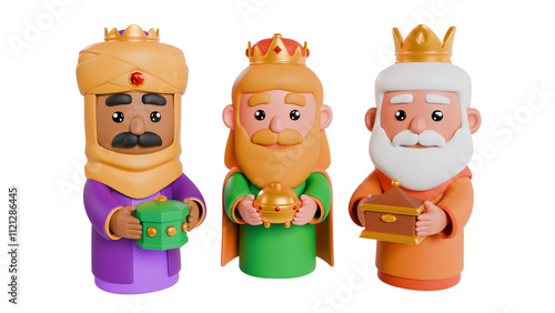 Cute Three Kings 3D Rendered on a white isolated white background 