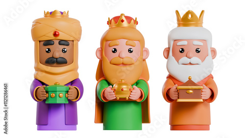 Photos Cute Three Kings 3D Rendered on a white isolated white background