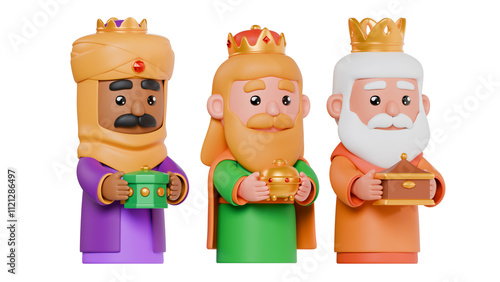 Cute Three Kings 3D Rendered on a white isolated white background 