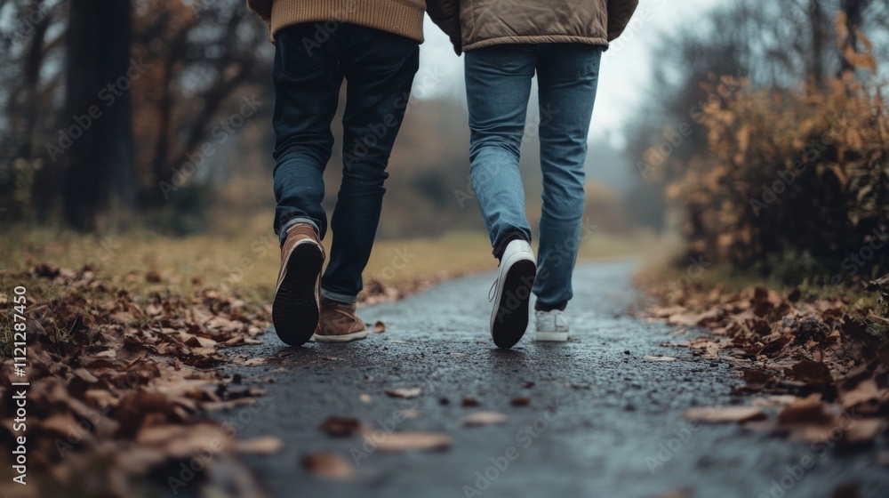 Couple Walking in Autumn Park Couple Walking in Autumn Park