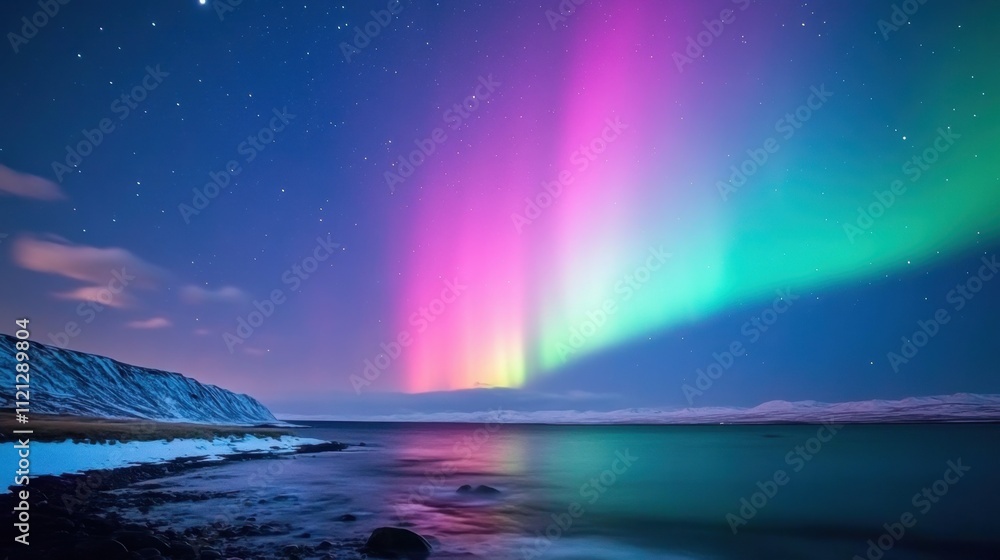 Majestic Northern Lights Over Serene Arctic Landscape at Night Majestic Northern Lights Over Serene Arctic Landscape at Night