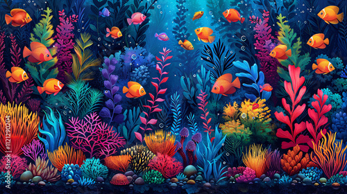 Fototapeta Naklejka Na Ścianę i Meble -  Vibrant tropical fish swimming in a colorful coral reef underwater ecosystem
