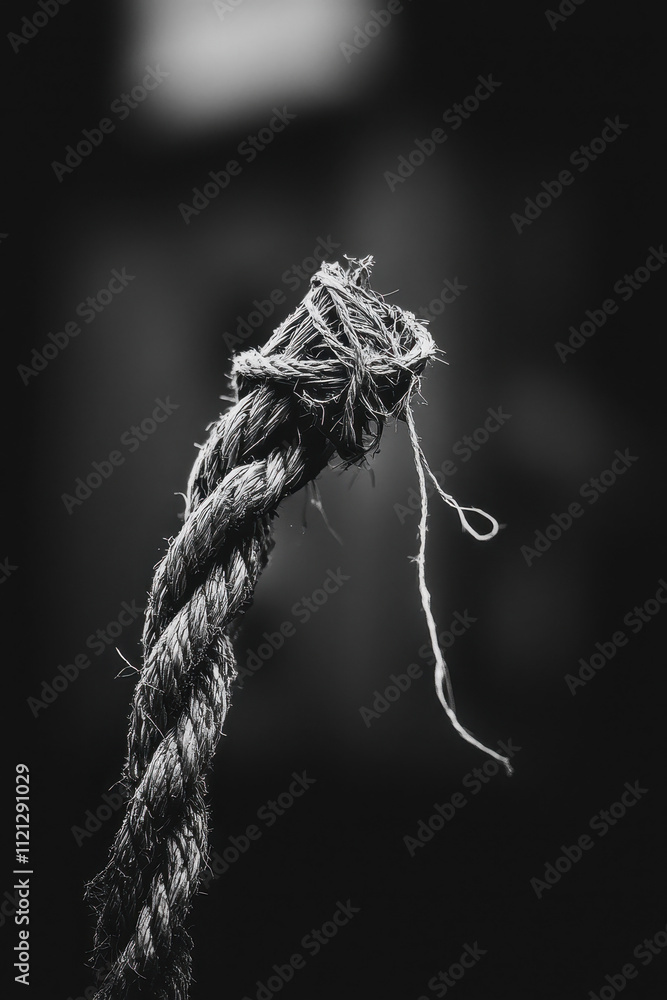 Frayed Rope End in Black and White with Minimalistic Mood Frayed Rope End in Black and White with Minimalistic Mood