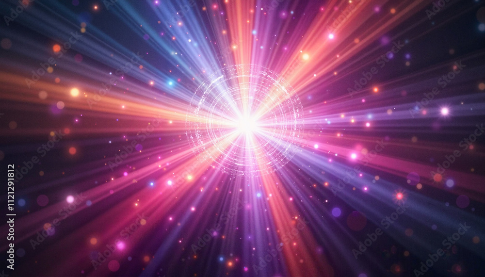Radiant beams, esoteric light rays bursting outward in vibrant colors, cosmic-themed gradient background, Esoterics Radiant beams, esoteric light rays bursting outward in vibrant colors, cosmic-themed gradient background, Esoterics