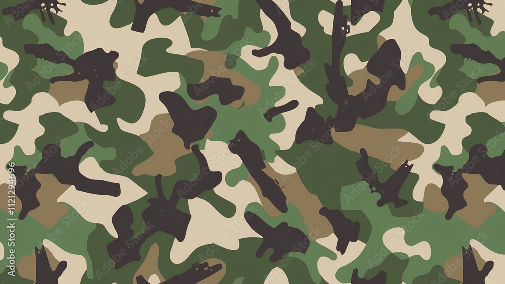 Classic Military Camouflage Pattern Design in Green, Brown, and Black Classic Military Camouflage Pattern Design in Green, Brown, and Black