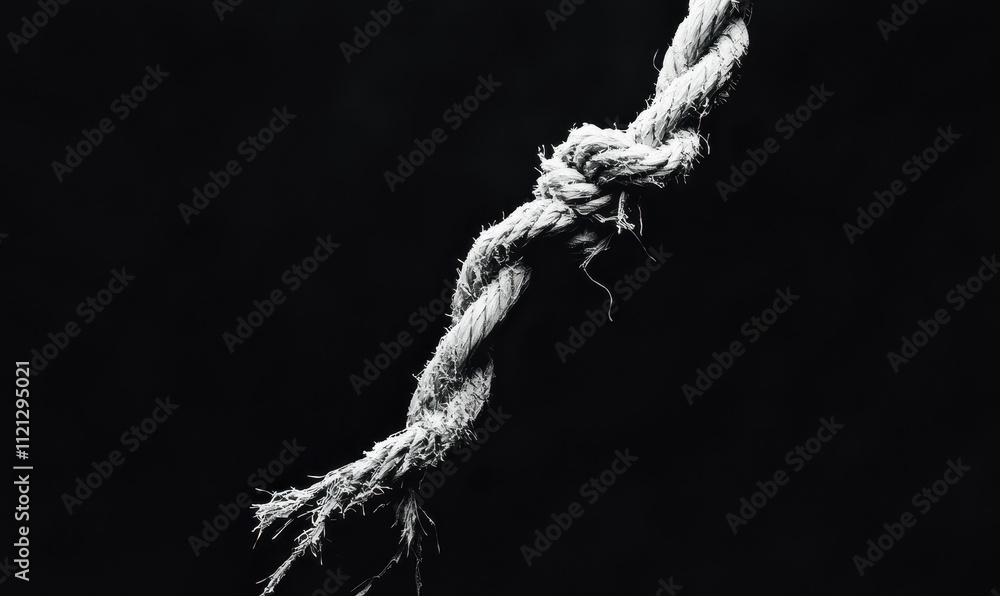 Black and White Tension of Frayed Rope Symbolizing Struggle and Resilience Black and White Tension of Frayed Rope Symbolizing Struggle and Resilience