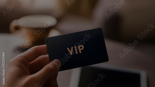 VIP lounge pass in hand, with the card showing only ‘VIP,’ symbolising exclusive access and luxury, perfect for high-end experiences and premium services photo