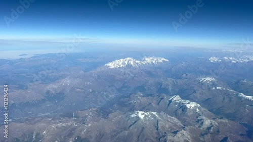 Alerial view of the Mont Blanc in the Alps range in a sunny autumn morning from the sky. 4K photo