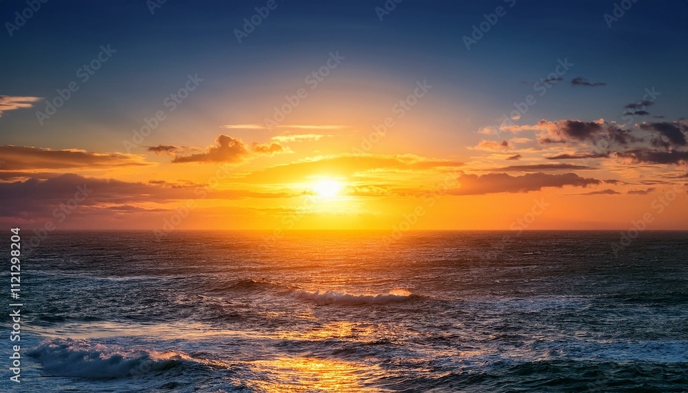 Obraz premium Golden Rays: The Ocean’s Morning Embrace