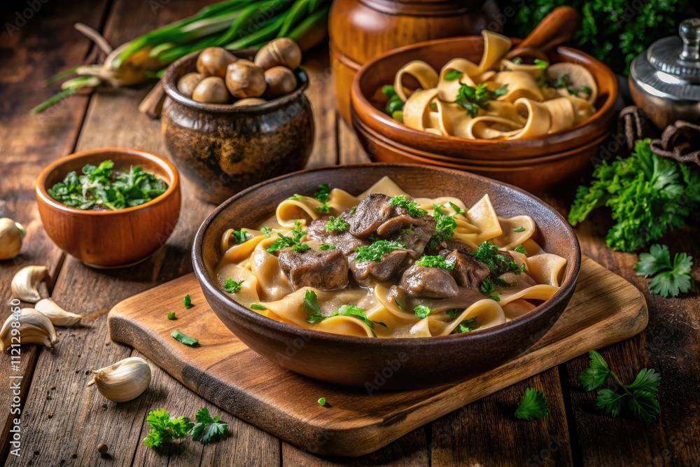 Creamy Beef Stroganoff Recipe: Double Exposure Food Photography - Delicious Pasta Dish Creamy Beef Stroganoff Recipe: Double Exposure Food Photography - Delicious Pasta Dish