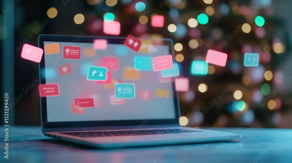 Vibrant Digital Chat Interface with Holiday Theme and Glitch Effects Vibrant Digital Chat Interface with Holiday Theme and Glitch Effects