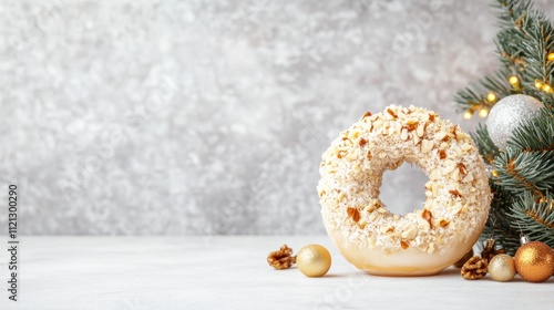 Festive Noodle Ring with Caramel and Nuts for Christmas, Noodle Ring Day, and Hanukkah Celebrations photo