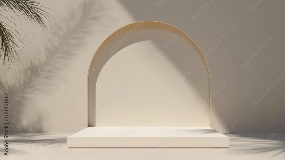 Minimalist Display Podium with Arch Design and Soft Natural Lighting Minimalist Display Podium with Arch Design and Soft Natural Lighting