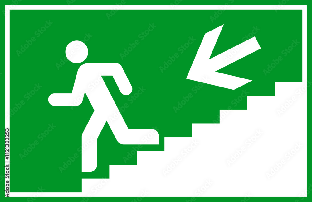 Man running down stairs with direction arrow. Exit way icon. Emergency exit. Safety symbol. Man running down stairs with direction arrow. Exit way icon. Emergency exit. Safety symbol.