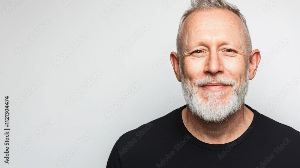 Fototapeta premium Friendly Senior Man with Beard Smiling Against a Light Background