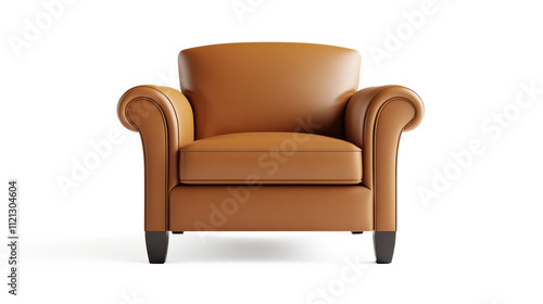 A tan leather chair with a white background on transparent background