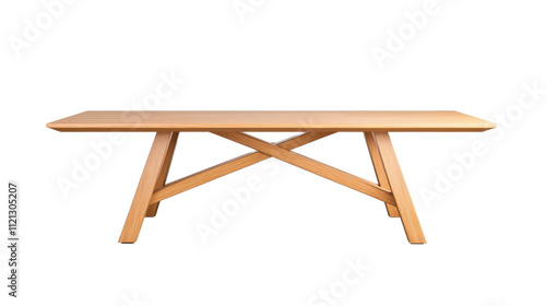 A wooden table with a cross design on it on transparent background