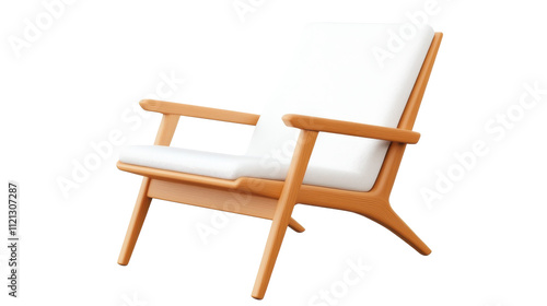 A wooden chair with a white cushion on transparent background