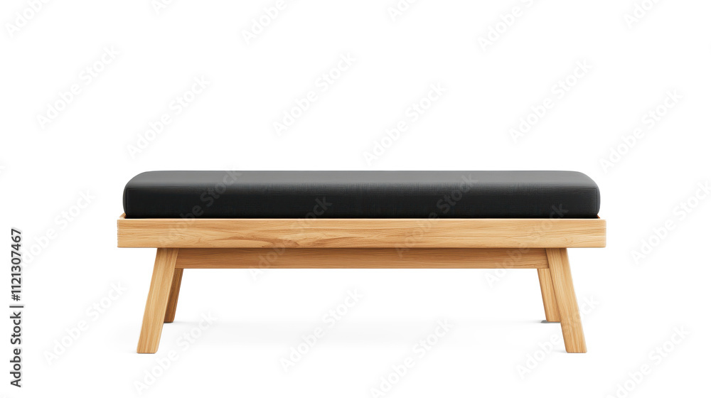 A wooden bench with a black cushion on top on transparent background A wooden bench with a black cushion on top on transparent background