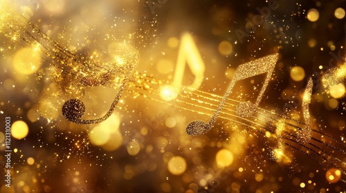 golden music notes bright joyful banner for party events