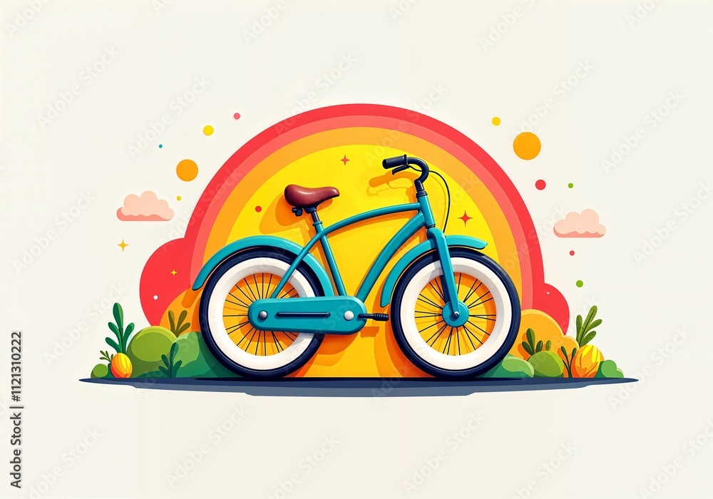 Fototapeta premium Vibrant 3D minimalist logo featuring a stylized bicycle