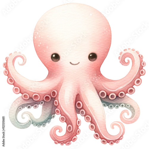Cute Watercolor Octopus with Soft Pastels.