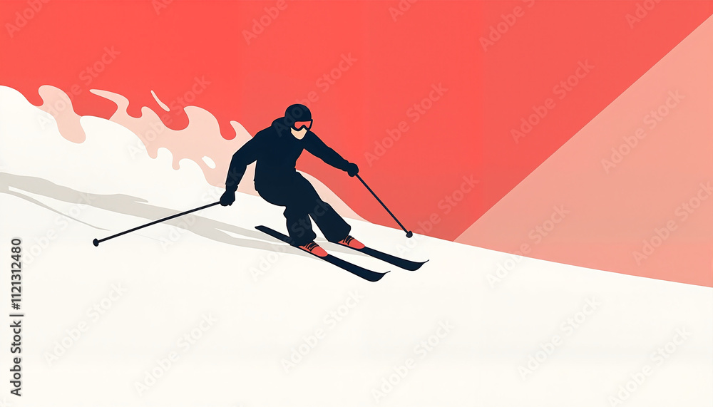 Obraz premium Minimalist Geometric Graphic of a Skier Speeding Down a Mountain