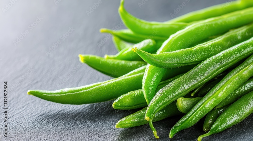 Fresh Green Beans Placed on Dark Stone Surface for Culinary Use Fresh Green Beans Placed on Dark Stone Surface for Culinary Use