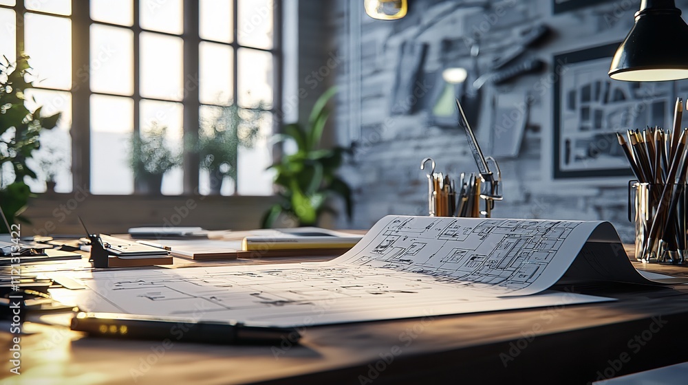 Architectural Plans and Tools in a Professional Workspace Architectural Plans and Tools in a Professional Workspace