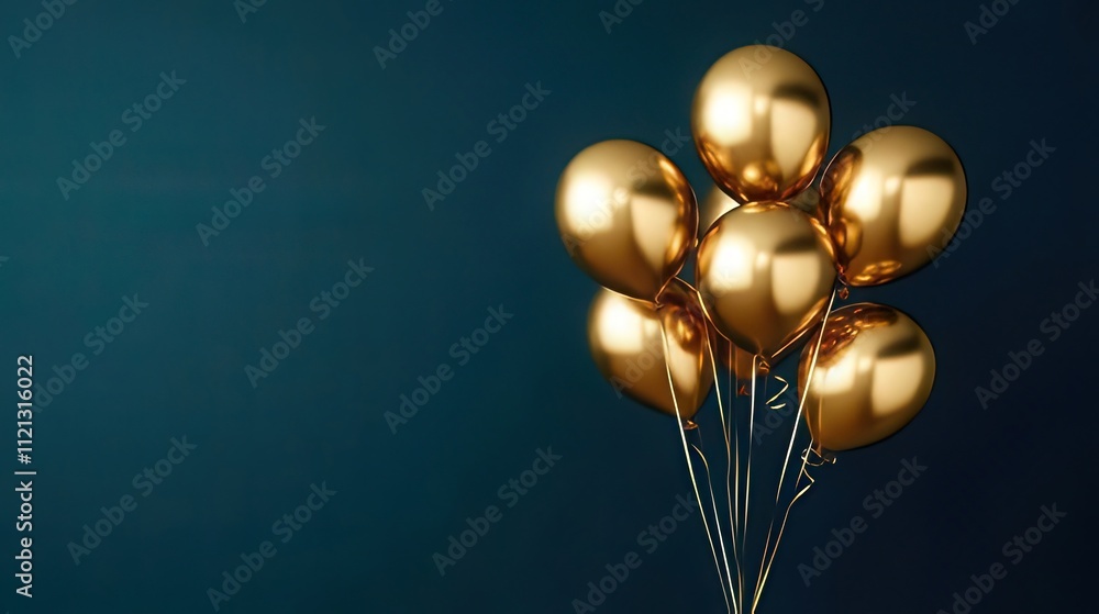 Gold balloons bunch on teal background. Gold balloons bunch on teal background.