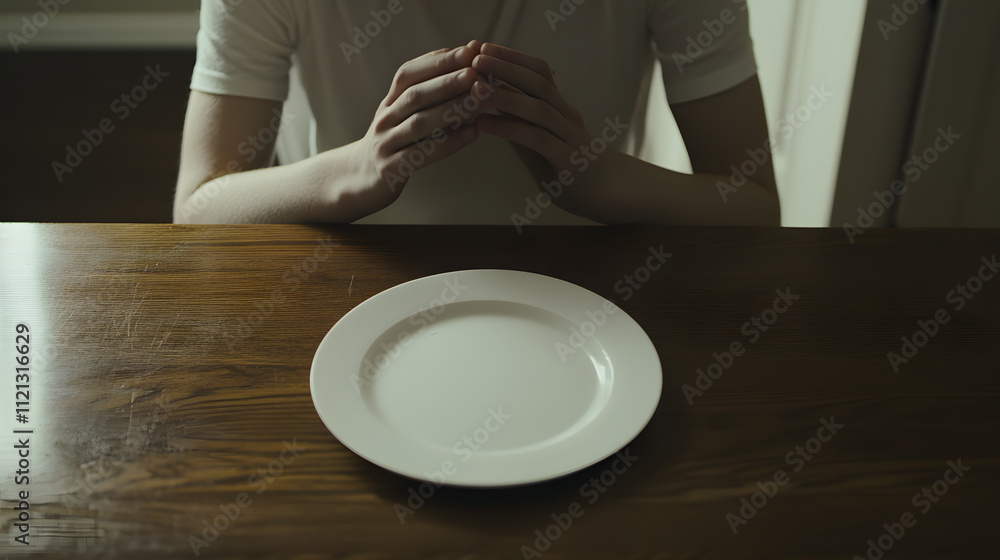 Sick Person Sitting at Their Kitchen Table with an Empty Plate - A Moment of Illness and Rest in the Kitchen Sick Person Sitting at Their Kitchen Table with an Empty Plate - A Moment of Illness and Rest in the Kitchen