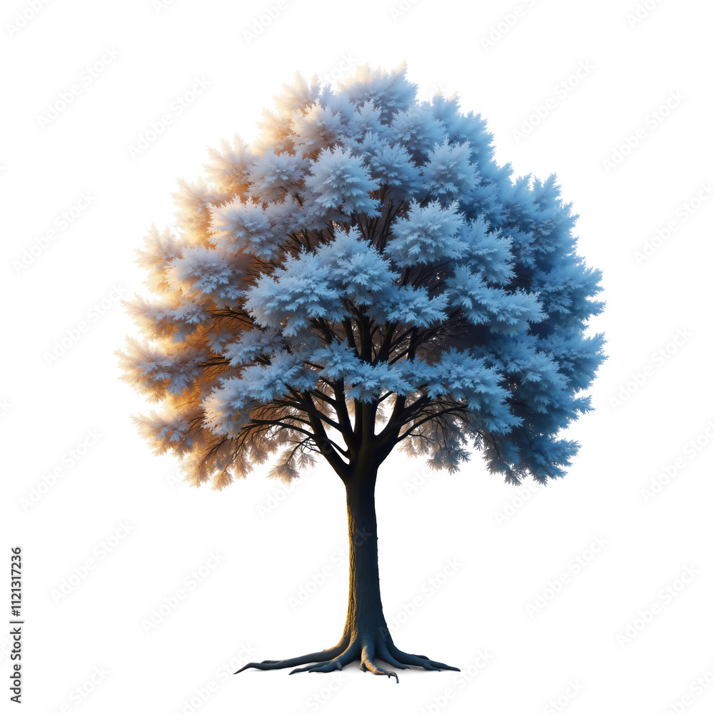 Fototapeta premium Big isolated tree changing seasons from summer to winter