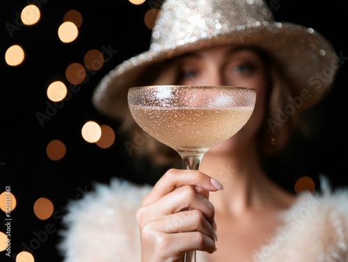 Vintage Elegance Woman Celebrating National Repeal Day, Christmas, and New Years Eve in 1920s Speakeasy Style