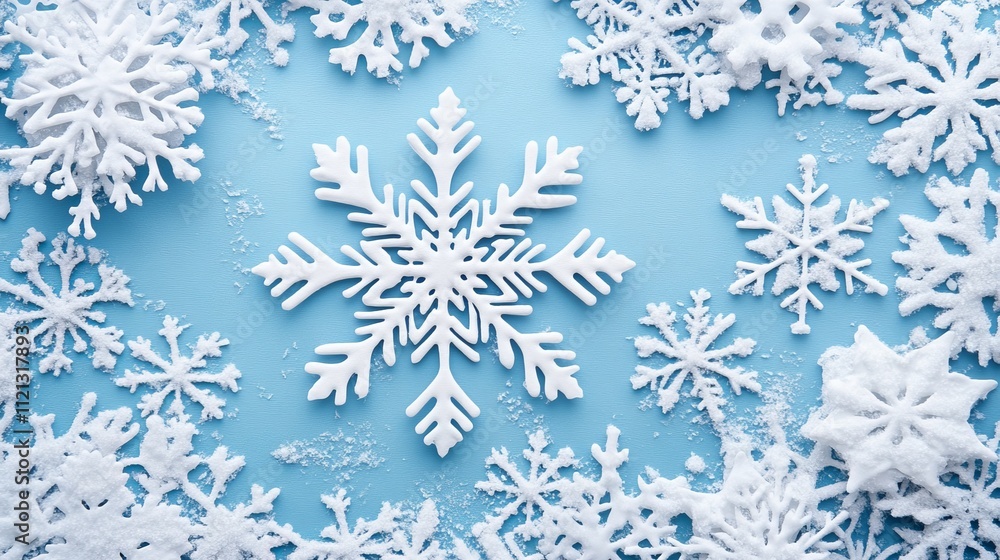 Single Snowflake on Pure White Background Surrounded by Additional Snow Flakes for Topaz Upscale Single Snowflake on Pure White Background Surrounded by Additional Snow Flakes for Topaz Upscale
