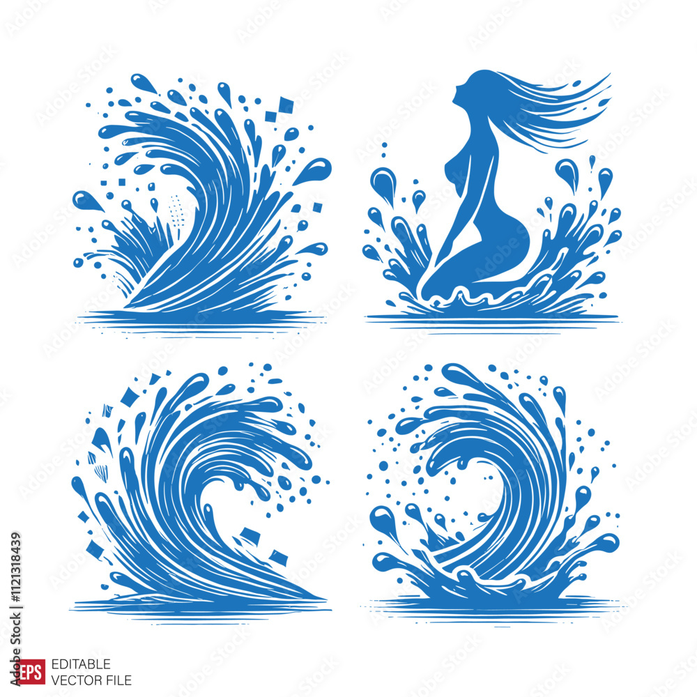 Obraz premium set of water splash Silhouettes Black and White Illustration Designs on White Background