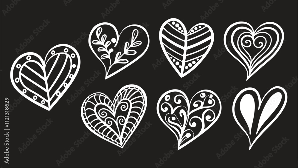 Handcrafted Artistic Hearts in Monochrome Palette Handcrafted Artistic Hearts in Monochrome Palette